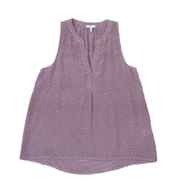 Joie Aruna 100% Silk Red, White & Blue Sleeveless Split Neck Blouse Top - Size L - Picture 1 of 10